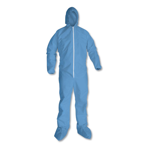 Picture of A65 Zipper Front Hood and Boot Flame-Resistant Coveralls, Elastic Wrist and Ankles, 2X-Large,Blue,  25/Carton