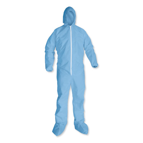 Picture of A65 Zipper Front Hood and Boot Flame-Resistant Coveralls, Elastic Wrist and Ankles, 3X-Large, Blue, 21/Carton