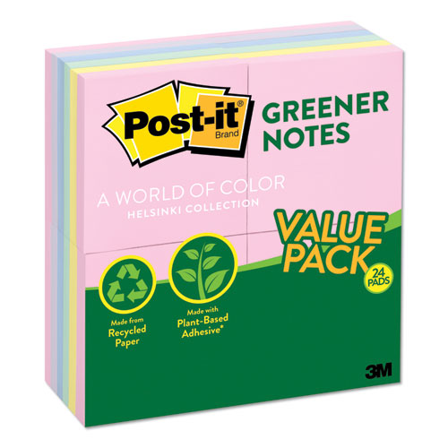 Recycled Note Pads, 3 X 3, Assorted Helsinki Colors, 100-Sheet, 24/pack
