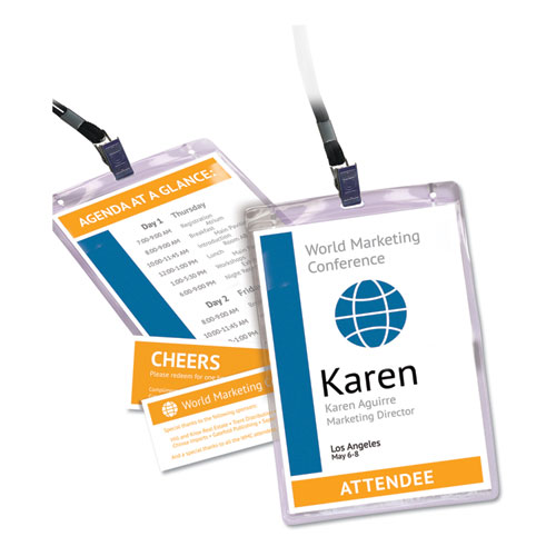 Picture of Lanyard-Style Badge Holder w/Laser/Inkjet Inserts, Top Load, 4.25 x 6, WE, 25/PK