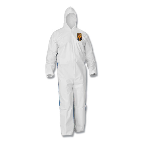 Picture of A35 Liquid and Particle Protection Coveralls, Zipper Front, Hooded, Elastic Wrists and Ankles, Large, White, 25/Carton