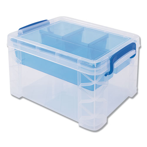 Picture of Super Stacker Divided Storage Box, 5 Sections, 7.5" x 10.13" x 6.5", Clear/Blue