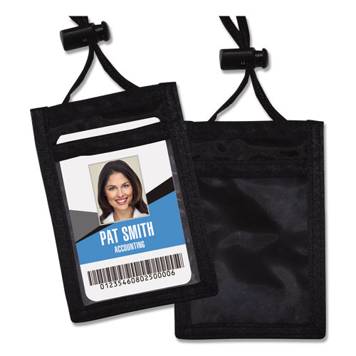 Picture of ID Badge Holders with Convention Neck Pouch, Vertical, Black/Clear 3.25" x 5" Holder, 2.38" x 3.5" Insert, 48" Cord, 12/Pack