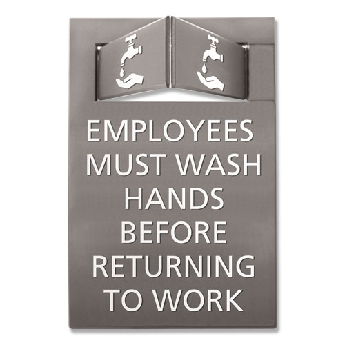 Picture of Pop-Out ADA Sign, Wash Hands, Tactile Symbol, Plastic, 6 x 9, Gray/White