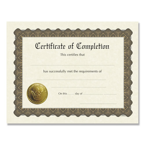 Picture of Ready-to-Use Certificates, Completion, 11 x 8.5, Ivory/Brown/Gold Colors with Brown Border, 6/Pack