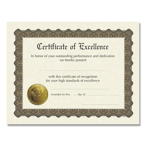 Picture of Ready-to-Use Certificates, Excellence, 11 x 8.5, Ivory/Brown/Gold Colors with Brown Border, 6/Pack