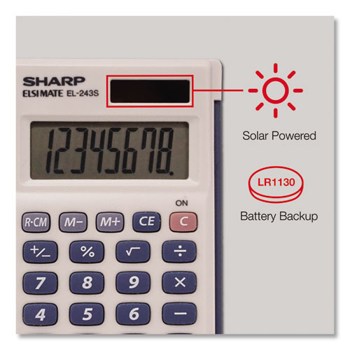 Picture of EL-243SB Solar Pocket Calculator, 8-Digit LCD