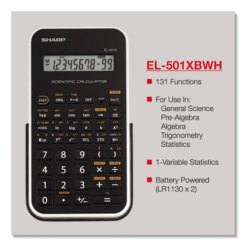 Picture of EL-501XBWH Scientific Calculator, 10-Digit LCD