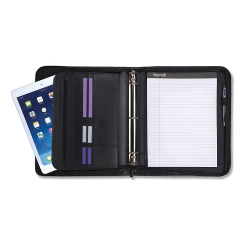 Picture of Professional Zippered Pad Holder/Ring Binder, Pockets, Writing Pad, Vinyl Black