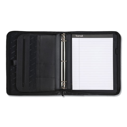 Picture of Professional Zippered Pad Holder/Ring Binder, Pockets, Writing Pad, Vinyl Black