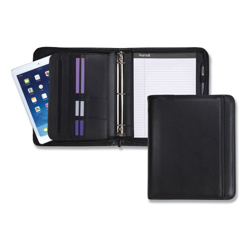 Picture of Professional Zippered Pad Holder/Ring Binder, Pockets, Writing Pad, Vinyl Black