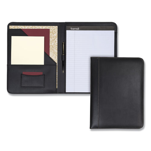 Picture of Contrast Stitch Leather Padfolio, 8 1/2 x 11, Leather, Black