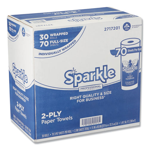 Picture of Sparkle ps Premium Perforated Paper Kitchen Towel Roll, 2-Ply, 11 x 8.8, White, 70 Sheets, 30 Rolls/Carton