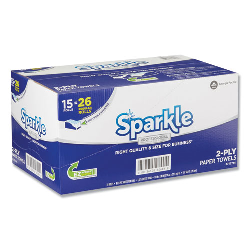 Picture of Sparkle ps Premium Perforated Paper Kitchen Towel Roll, 2-Ply, 11 x 8.8, White, 85/Roll, 15 Rolls/Carton