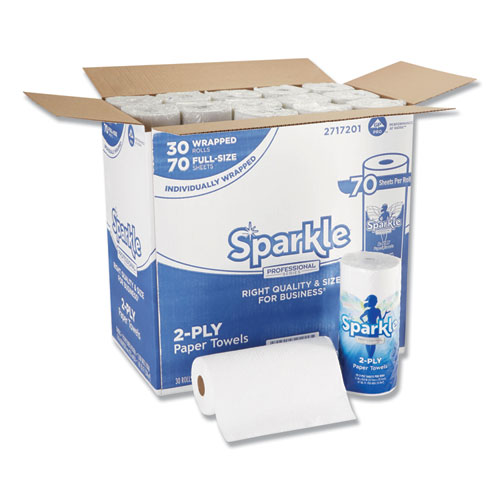 Picture of Sparkle ps Premium Perforated Paper Kitchen Towel Roll, 2-Ply, 11 x 8.8, White, 70 Sheets, 30 Rolls/Carton