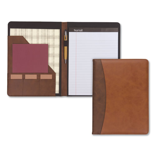 Picture of Two-Tone Padfolio with Spine Accent, 10.6w x 14.25h, Polyurethane, Tan/Brown