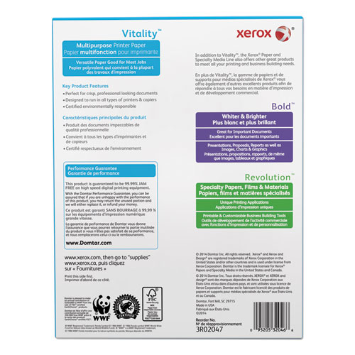 Picture of Vitality Multipurpose Print Paper, 92 Bright, 20 lb Bond Weight, 8.5 x 11, White, 500/Ream, 10 Reams/Ct, 40 Cartons/Pallet