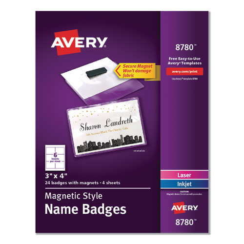 Picture of Magnetic Style Name Badge Kit, Horizontal, 4 x 3, White, 24/Pack