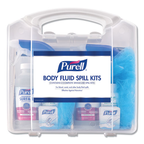 Picture of Body Fluid Spill Kit, 4.5" x 11.88" x 11.5", One Clamshell Case with 2 Single Use Refills/Carton