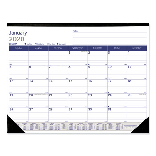 Picture of DuraGlobe Monthly Desk Pad Calendar, 22 x 17, White/Blue/Gray Sheets, Black Binding/Corners, 12-Month (Jan to Dec): 2024