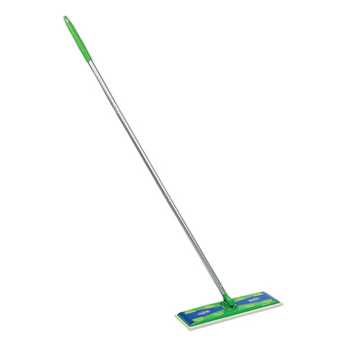 Picture of Sweeper Mop, 17 x 5 White Cloth Head, 46" Green/Silver Aluminum/Plastic Handle, 3/Carton