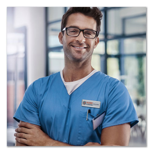 Picture of The Mighty Badge Name Badge Holder Kit, Horizontal, 3 x 1, Laser, Silver, 4 Holders/32 Inserts