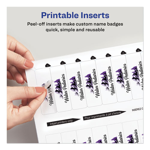 Picture of The Mighty Badge Name Badge Inserts, 1 x 3, Clear, Inkjet, 20/Sheet, 5 Sheets/Pack