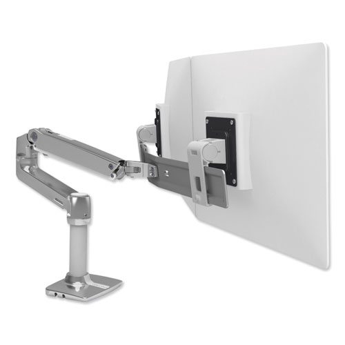 Picture of LX Dual Direct Monitor Arm, For 25" Monitors, 360 deg Rotation, 30 deg Tilt, 360 deg Pan, Polished Aluminum, Supports 11 lb
