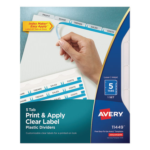Print+and+Apply+Index+Maker+Clear+Label+Plastic+Dividers+w%2FPrintable+Label+Strip%2C+5-Tab%2C+11+x+8.5%2C+Frosted+Clear+Tabs%2C+1+Set