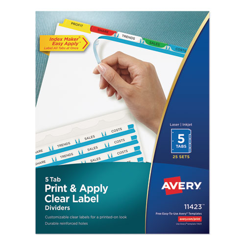 Print+and+Apply+Index+Maker+Clear+Label+Dividers%2C+5-Tab%2C+Color+Tabs%2C+11+x+8.5%2C+White%2C+Traditional+Color+Tabs%2C+25+Sets