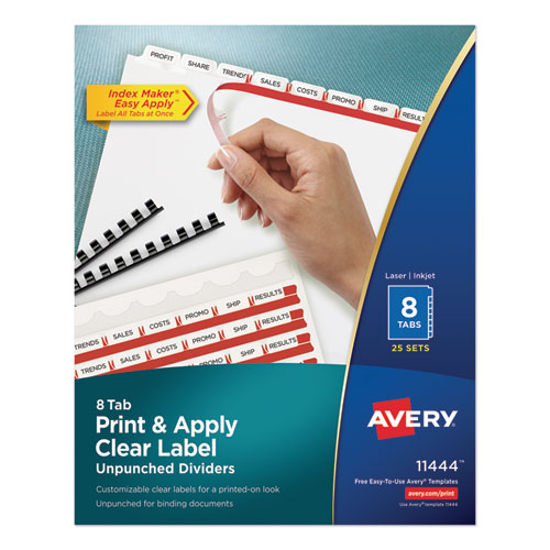 Picture of Print and Apply Index Maker Clear Label Unpunched Dividers, 8-Tab, 11 x 8.5, White, White Tabs, 25 Sets
