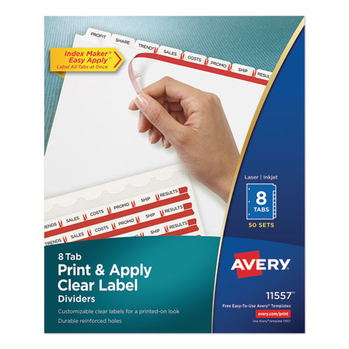 Picture of Print and Apply Index Maker Clear Label Dividers, 8-Tab, 11 x 8.5, White, 50 Sets