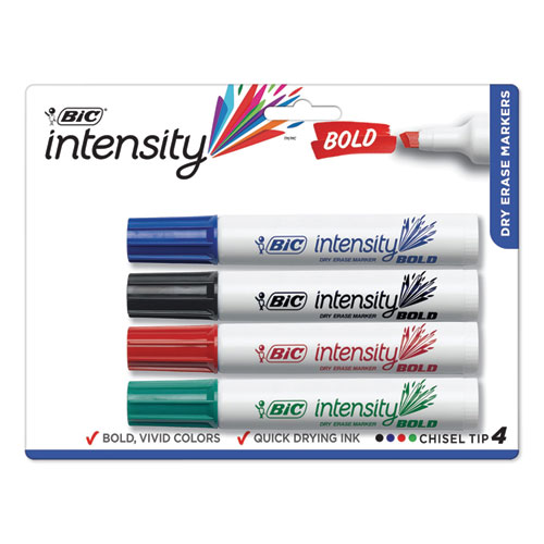 Picture of Intensity Bold Tank-Style Dry Erase Marker, Broad Chisel Tip, Assorted Colors, 4/Set