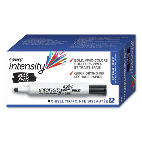 Picture of Intensity Bold Tank-Style Dry Erase Marker, Broad Chisel Tip, Black, Dozen
