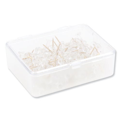 Picture of Standard Push Pins, Plastic, Clear, Clear Head/Gold Pin, 0.44", 100/Pack