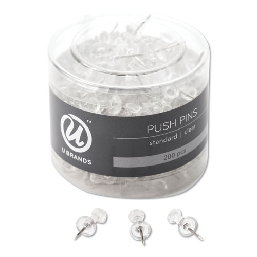 Picture of Standard Push Pins, Plastic, Clear, 0.44", 200/Pack