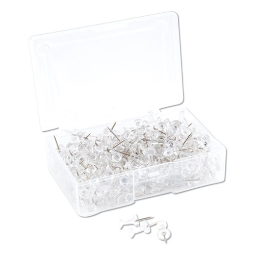 Picture of Standard Push Pins, Plastic, Clear, Clear Head/Silver Pin, 0.44", 200/Pack