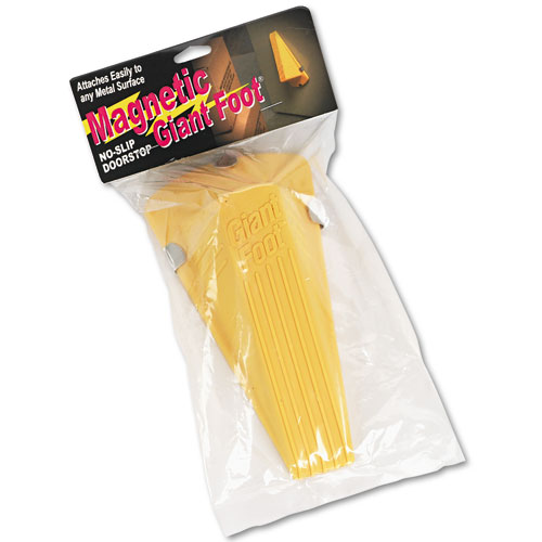 Picture of Giant Foot Magnetic Doorstop, No-Slip Rubber Wedge, 3.5w x 6.75d x 2h, Yellow