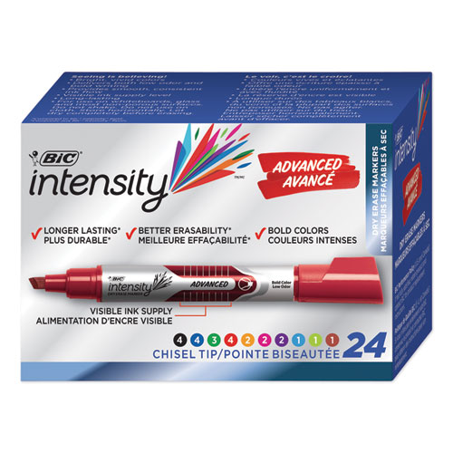 Picture of Intensity Advanced Dry Erase Marker, Tank-Style, Broad Chisel Tip, Assorted Colors, 24/Pack