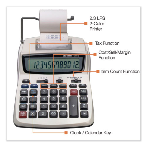 Picture of 1208-2 Two-Color Compact Printing Calculator, Black/Red Print, 2.3 Lines/Sec