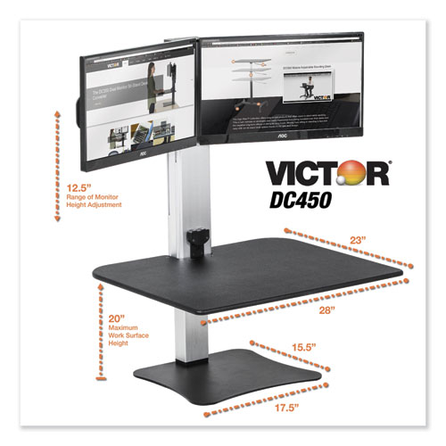 Picture of High Rise Electric Dual Monitor Standing Desk Workstation, 28" x 23" x 20.25", Black/Aluminum