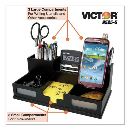 Picture of Midnight Black Desk Organizer with Smartphone Holder, 6 Compartments, Wood, 10.5 x 5.5 x 4