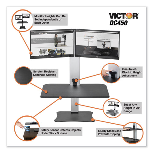 Picture of High Rise Electric Dual Monitor Standing Desk Workstation, 28" x 23" x 20.25", Black/Aluminum