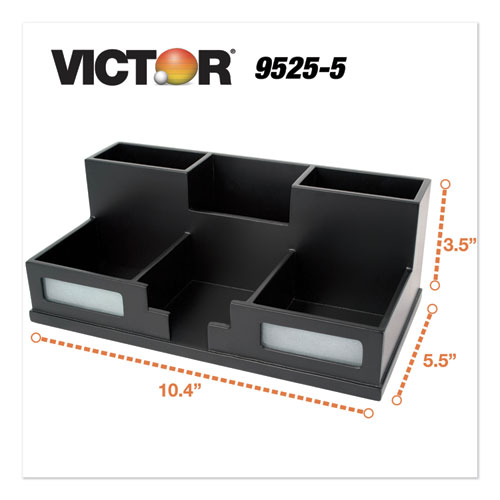 Picture of Midnight Black Desk Organizer with Smartphone Holder, 6 Compartments, Wood, 10.5 x 5.5 x 4