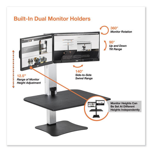 Picture of High Rise Electric Dual Monitor Standing Desk Workstation, 28" x 23" x 20.25", Black/Aluminum