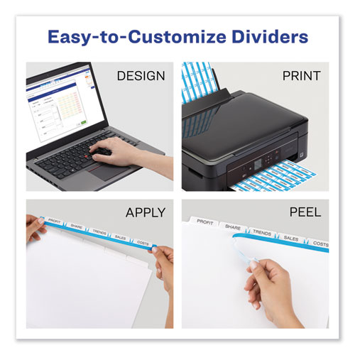 Picture of Print and Apply Index Maker Clear Label Dividers, 5-Tab, Color Tabs, 11 x 8.5, White, Blue Tabs, 5 Sets
