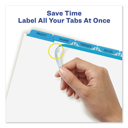 Picture of Print and Apply Index Maker Clear Label Dividers, 5-Tab, Color Tabs, 11 x 8.5, White, Blue Tabs, 5 Sets