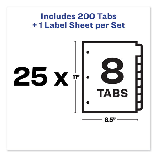 Picture of Print and Apply Index Maker Clear Label Dividers, 8-Tab, Color Tabs, 11 x 8.5, White, Contemporary Color Tabs, 25 Sets