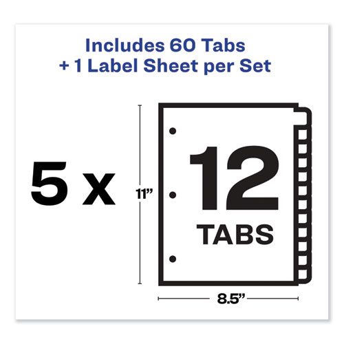 Picture of Print and Apply Index Maker Clear Label Dividers, 12-Tab, Color Tabs, 11 x 8.5, White, 5 Sets