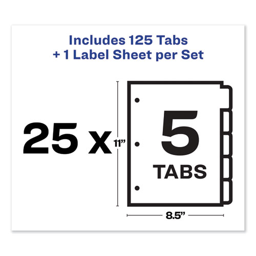 Picture of Print and Apply Index Maker Clear Label Dividers, 5-Tab, Color Tabs, 11 x 8.5, White, Traditional Color Tabs, 25 Sets